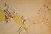 Maffet Ledger: Indian on horseback, dismounted soldier, Graphite, watercolor, and crayon on paper, Southern and Northern Cheyenne