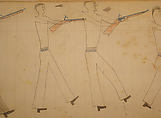 Maffet Ledger: Four men aiming guns, Graphite, watercolor, and crayon on paper, Southern and Northern Cheyenne