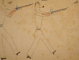 Maffet Ledger: Four men aiming guns, Graphite, watercolor, and crayon on paper, Southern and Northern Cheyenne