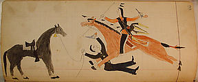 Maffet Ledger: Indian on horseback, man dismounted, Graphite, watercolor, and crayon on paper, Southern and Northern Cheyenne