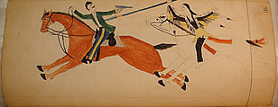Maffet Ledger: Indian and soldier on horseback, Graphite, watercolor, and crayon on paper, Southern and Northern Cheyenne
