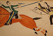 Maffet Ledger: Indian and soldier on horseback, Graphite, watercolor, and crayon on paper, Southern and Northern Cheyenne
