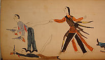 Maffet Ledger: Indian and three white men, Graphite, watercolor, and crayon on paper, Southern and Northern Cheyenne