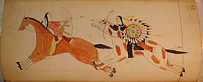 Maffet Ledger: Two Indians on horseback, Graphite, watercolor, and crayon on paper, Southern and Northern Cheyenne