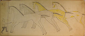 Maffet Ledger: Man with Gun, Four Horses, Graphite, watercolor, and crayon on paper, Southern and Northern Cheyenne