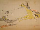 Maffet Ledger: Indian on horseback, fallen soldier, Graphite, watercolor, and crayon on paper, Southern and Northern Cheyenne