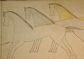 Maffet Ledger: Man with Gun, Four Horses, Graphite, watercolor, and crayon on paper, Southern and Northern Cheyenne