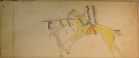 Maffet Ledger: Indian Counting Coup (yellow horse, two figures), Graphite, watercolor, and crayon on paper, Southern and Northern Cheyenne