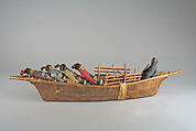 Model Umiak, Wood, gutskin, trade cloth, bone, plant fiber, Kalaallit