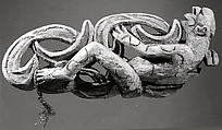Canoe Prow, wood, sago palm leaves, paint, Asmat people