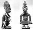 Twin Figure (Ibeji), Wood, cowrie shells, cord, beads, bronze bells, Yoruba peoples