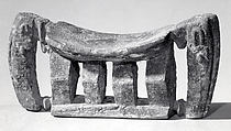 Headrest: Zoomorphic Heads, Dogon blacksmith, Wood, pigment, patina, Dogon peoples