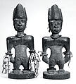Twin Figure: Male (Ibeji), Wood, camwood powder, brass, glass beads, cowries, blueing, string, Yoruba peoples, Oyo group