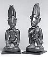 Twin Figure (Ibeji), Wood, camwood powder, beads, pigment, Yoruba peoples, Oyo group (?)