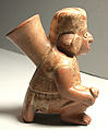 Stirrup Spout Bottle with Warrior, Ceramic, slip, Moche