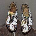 Pair of Moccasins, Leather, glass beads, metal cones, Sioux