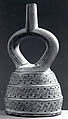 Stirrup Spout Bottle with Three Sections, Ceramic, slip, Moche