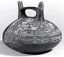 Double Spout and Bridge Bottle with Feline, Ceramic, pigment, Paracas