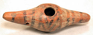Pod-Shaped Whistle, Ceramic, pigment, Peru; north or central coast (?)