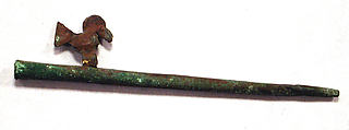Hammered Copper Miniature Spear Thrower, Copper (?) (hammered), gilt, Peru; north or central coast (?)