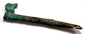 Hammered Silver Miniature Spear Thrower, Silver (?) (hammered), gilt, Peru; north or central coast (?)