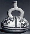 Stirrup Spout Bottle with Pumas, Ceramic, slip, pigment, Moche