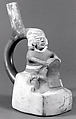 Stirrup Spout Bottle with Couple, Ceramic, slip, Moche