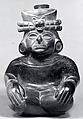 Stirrup-spout bottle with seated figure, Moche artist(s), Ceramic, Moche