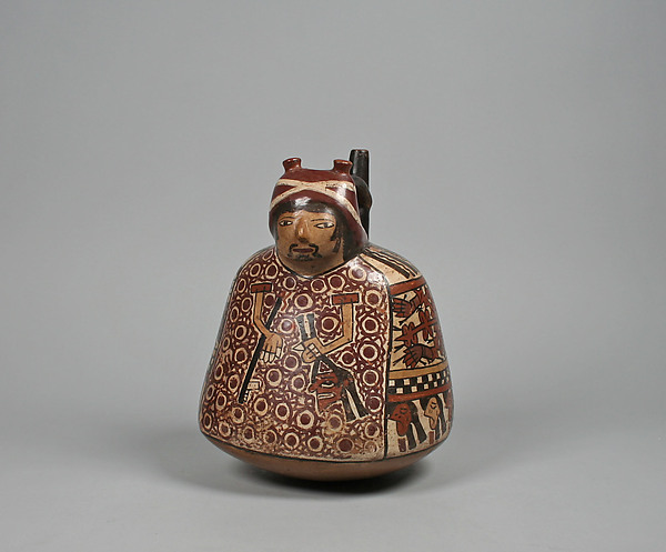 Spout-and-bridge bottle with warrior by Nasca artist(s), The Metropolitan Museum of Art