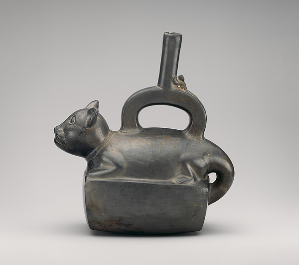 Stirrup-spout bottle with feline