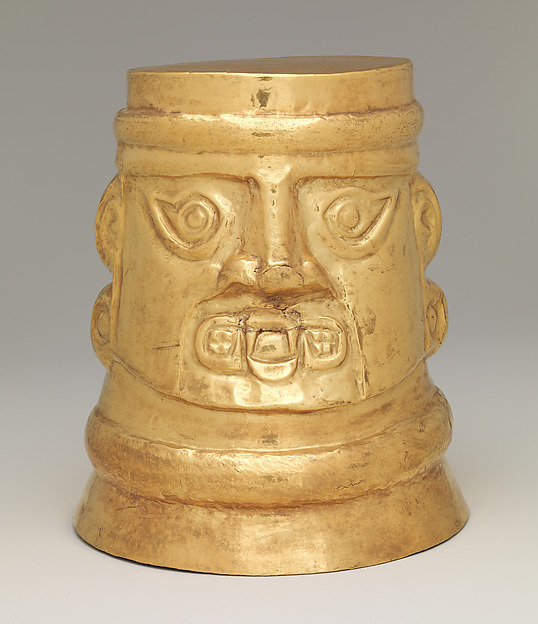 Beaker with faces by Lambayeque (Sicán) artist(s), The Metropolitan Museum of Art