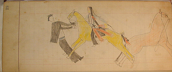 Maffet Ledger: Indian on horseback, dismounted soldier