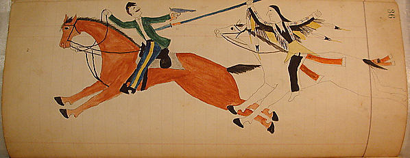 Maffet Ledger: Indian and soldier on horseback