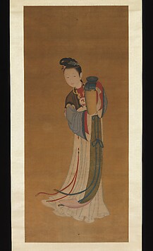清   佚名   持瓶仕女   軸|Girl Bringing Jar of Wine