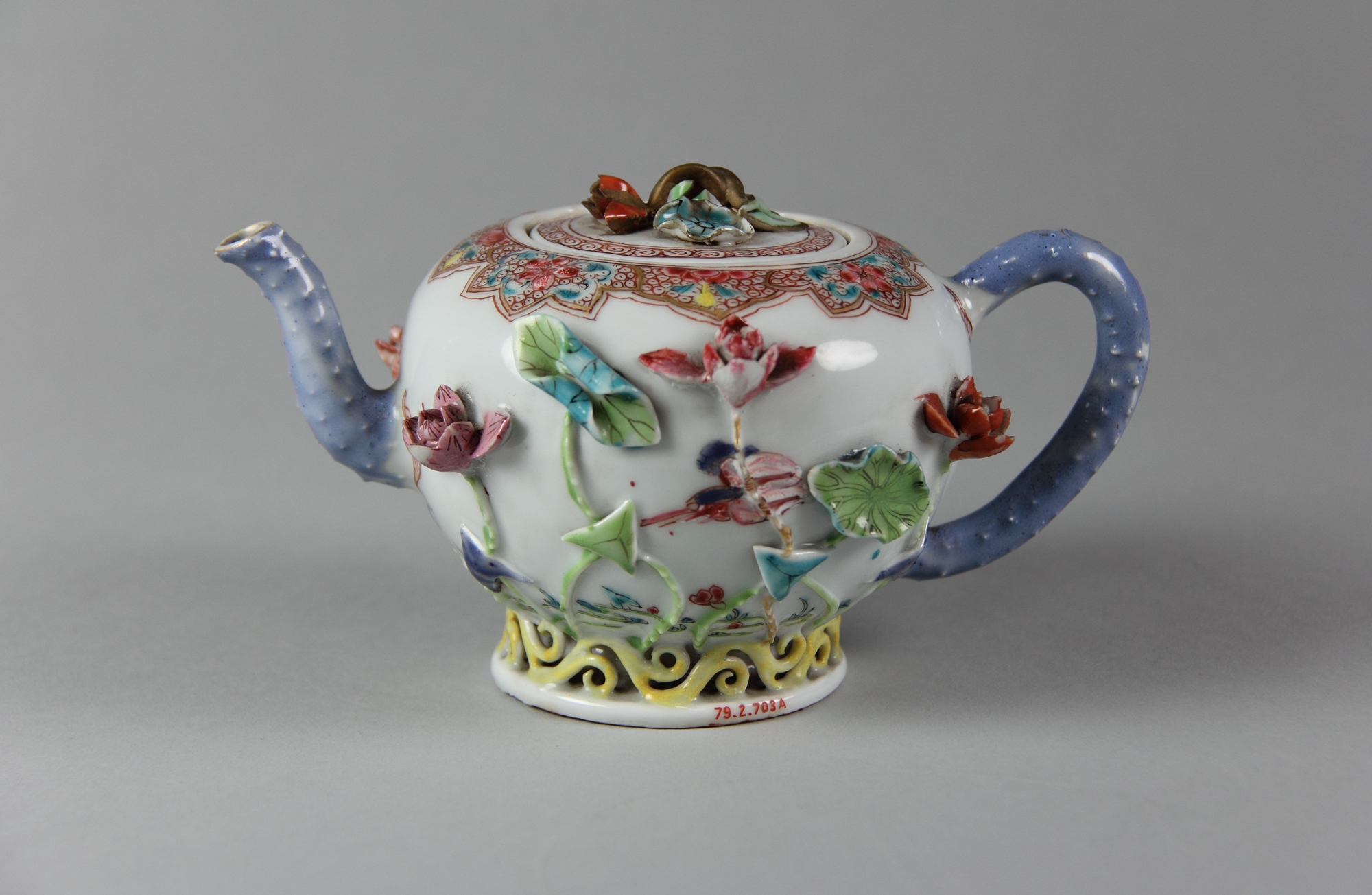 Chinese Gilt Copper Pumpkin  Teapot  Made During The Qianlong Period 