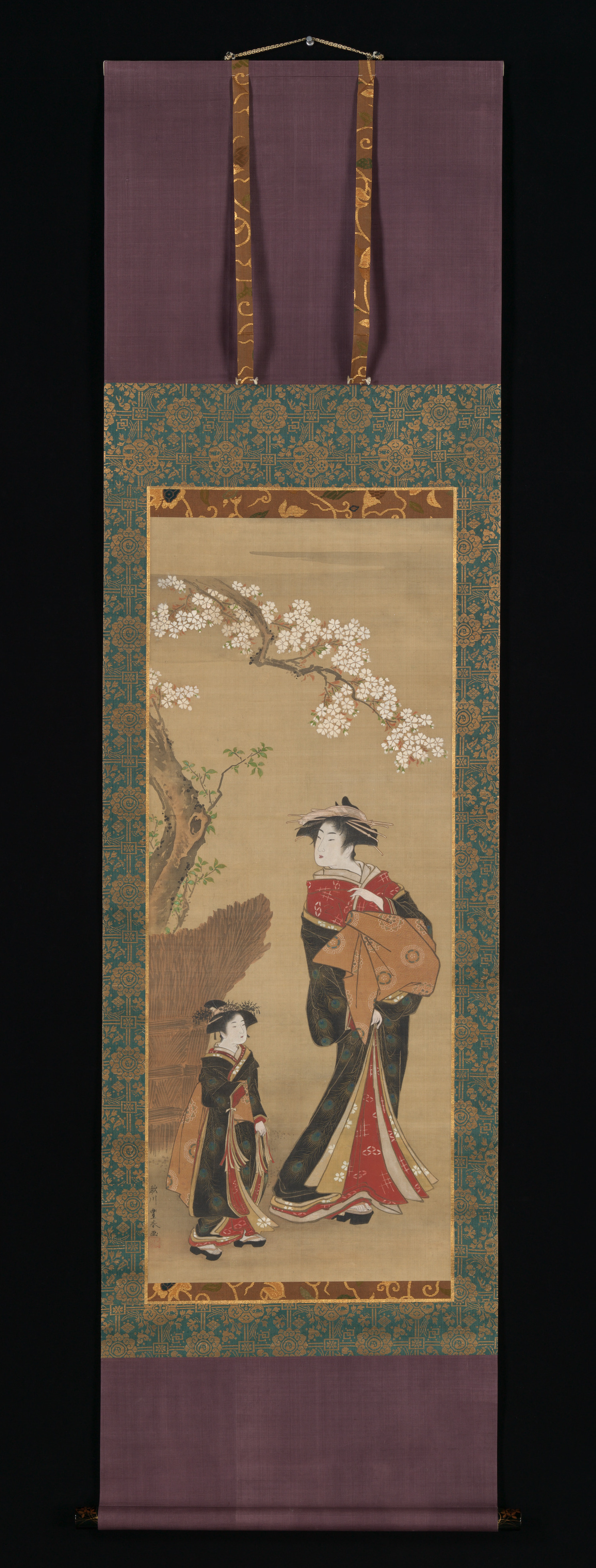 Utagawa Toyoharu | Courtesan and her Attendant under a Cherry