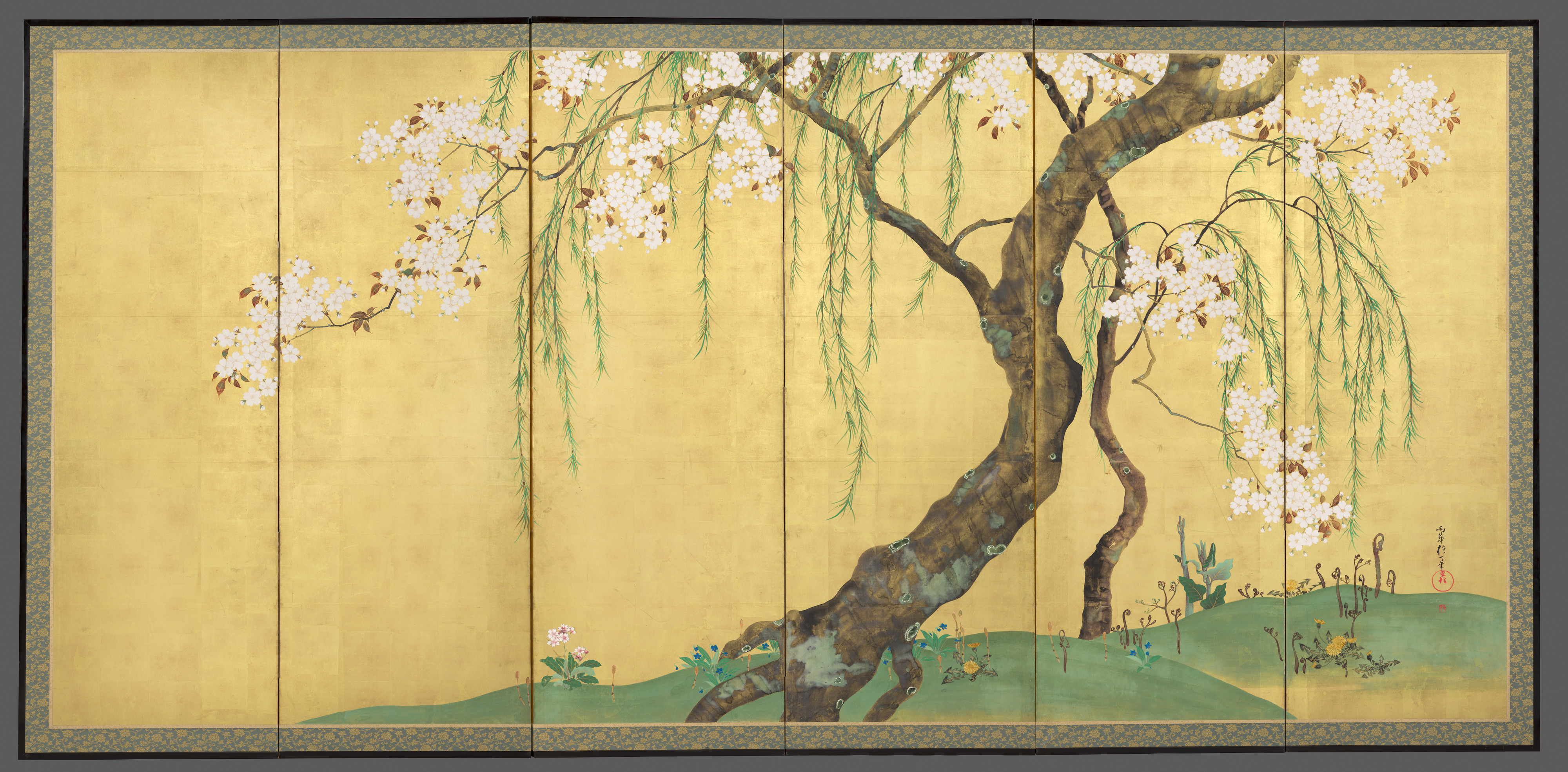 Sakai H itsu Cherry and Maple Trees Japan Edo period 1615