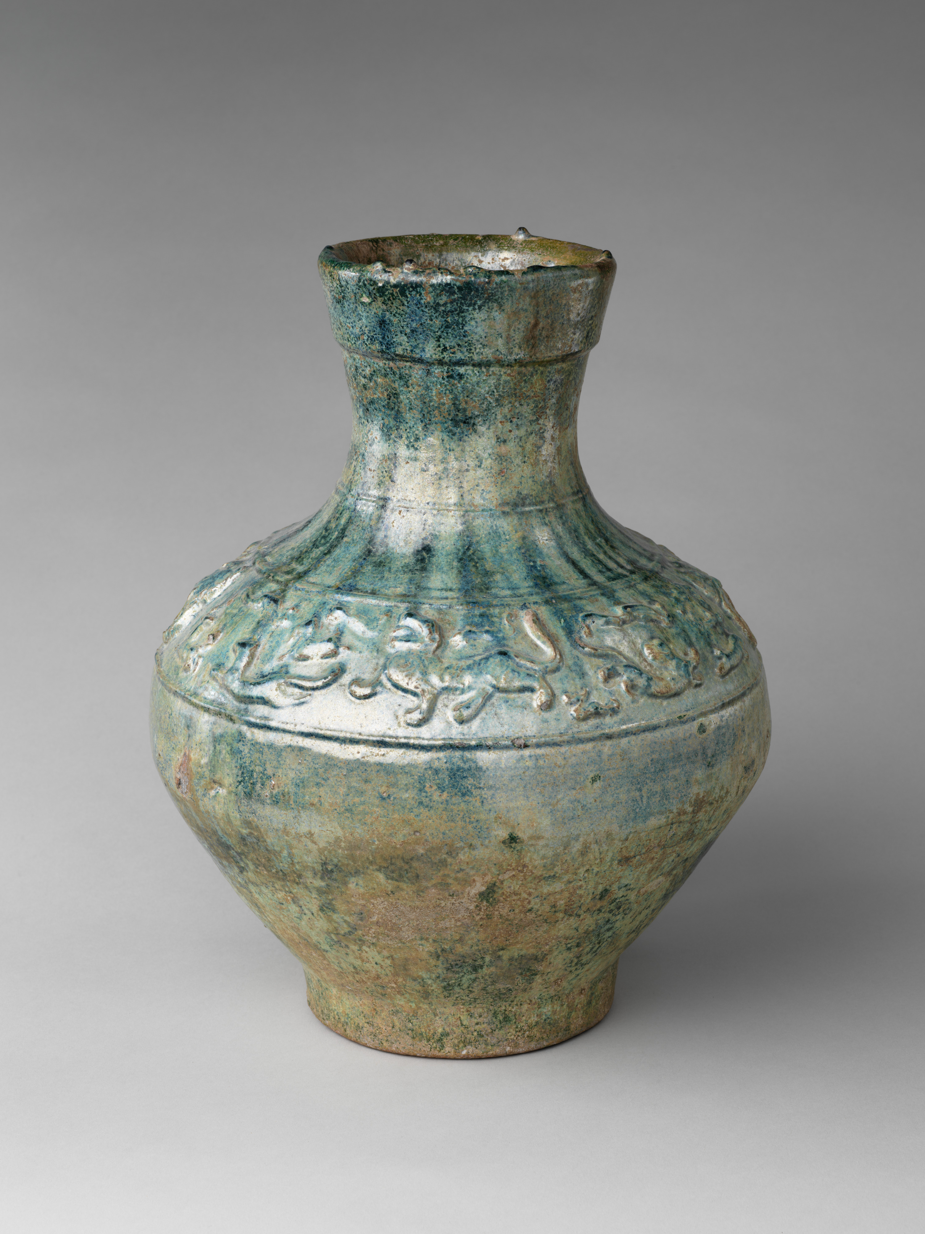 Wine container (hu) with mythical creatures - China - Eastern Han