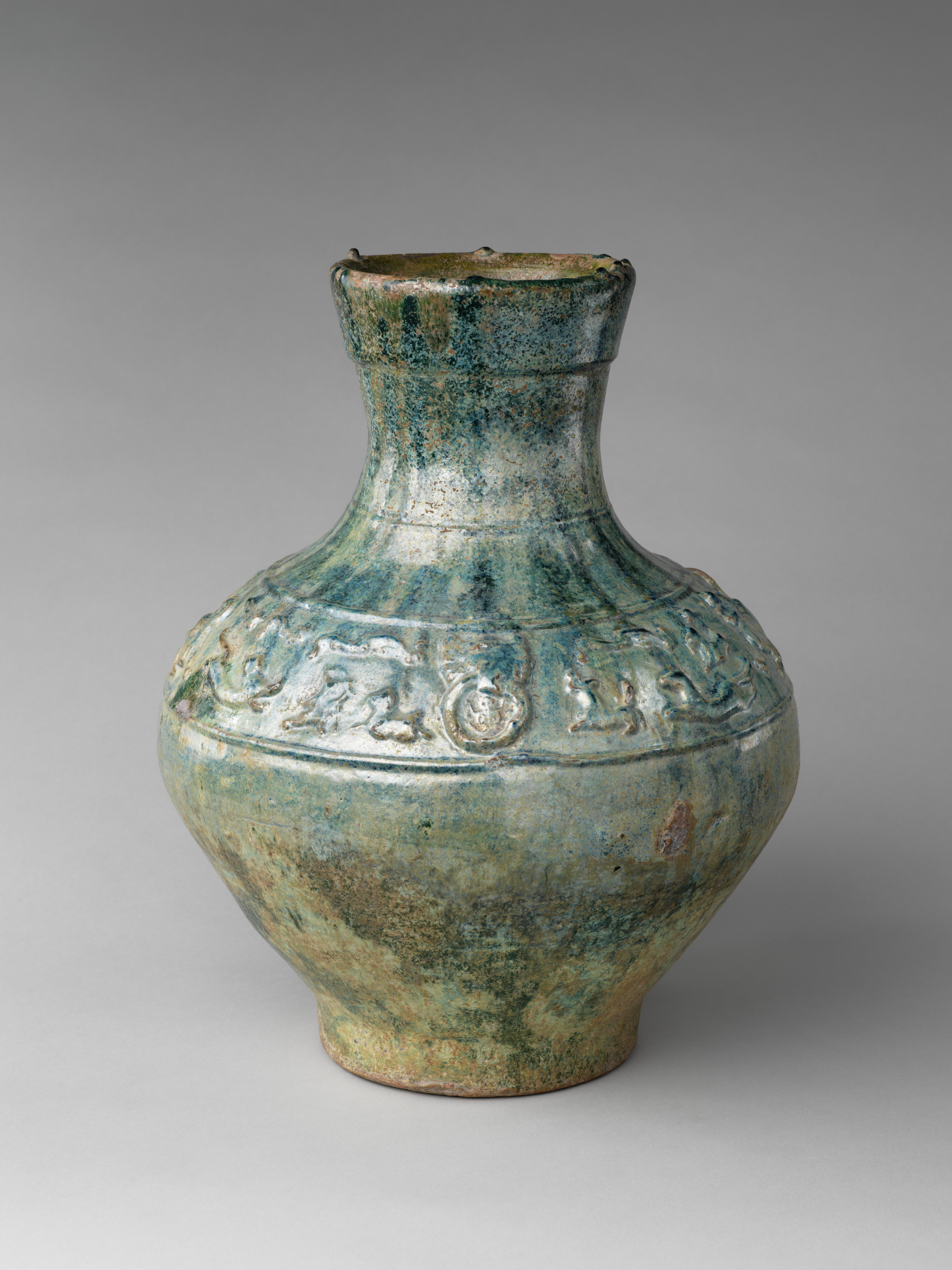 Wine container (hu) with mythical creatures - China - Eastern Han