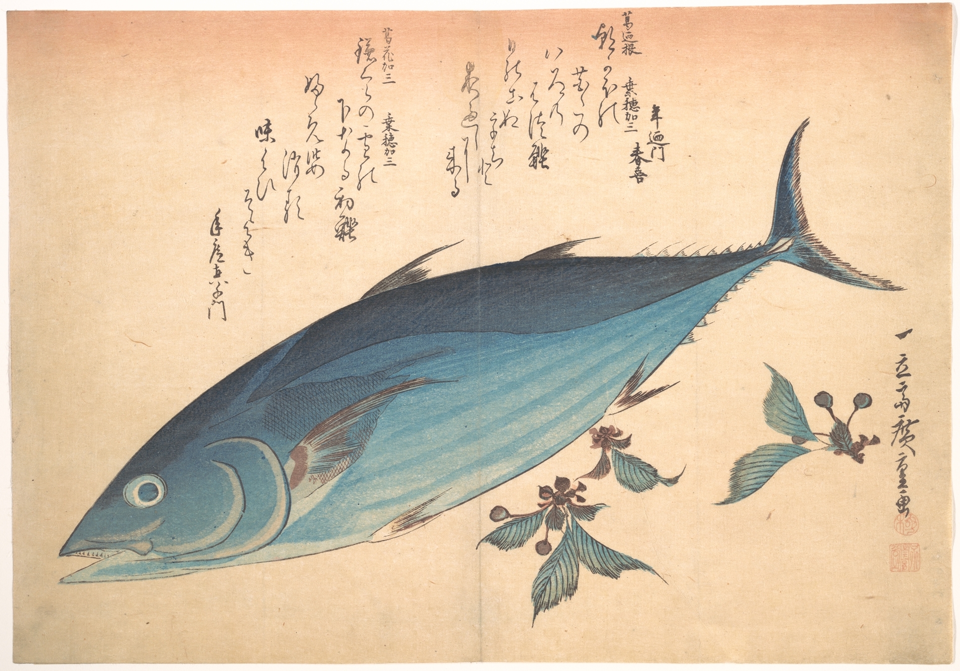 Utagawa Hiroshige | Katsuo Fish with Cherry Buds, from the series Uozukushi  (Every Variety of Fish) | Japan | Edo period (1615–1868) | The Metropolitan  Museum of Art