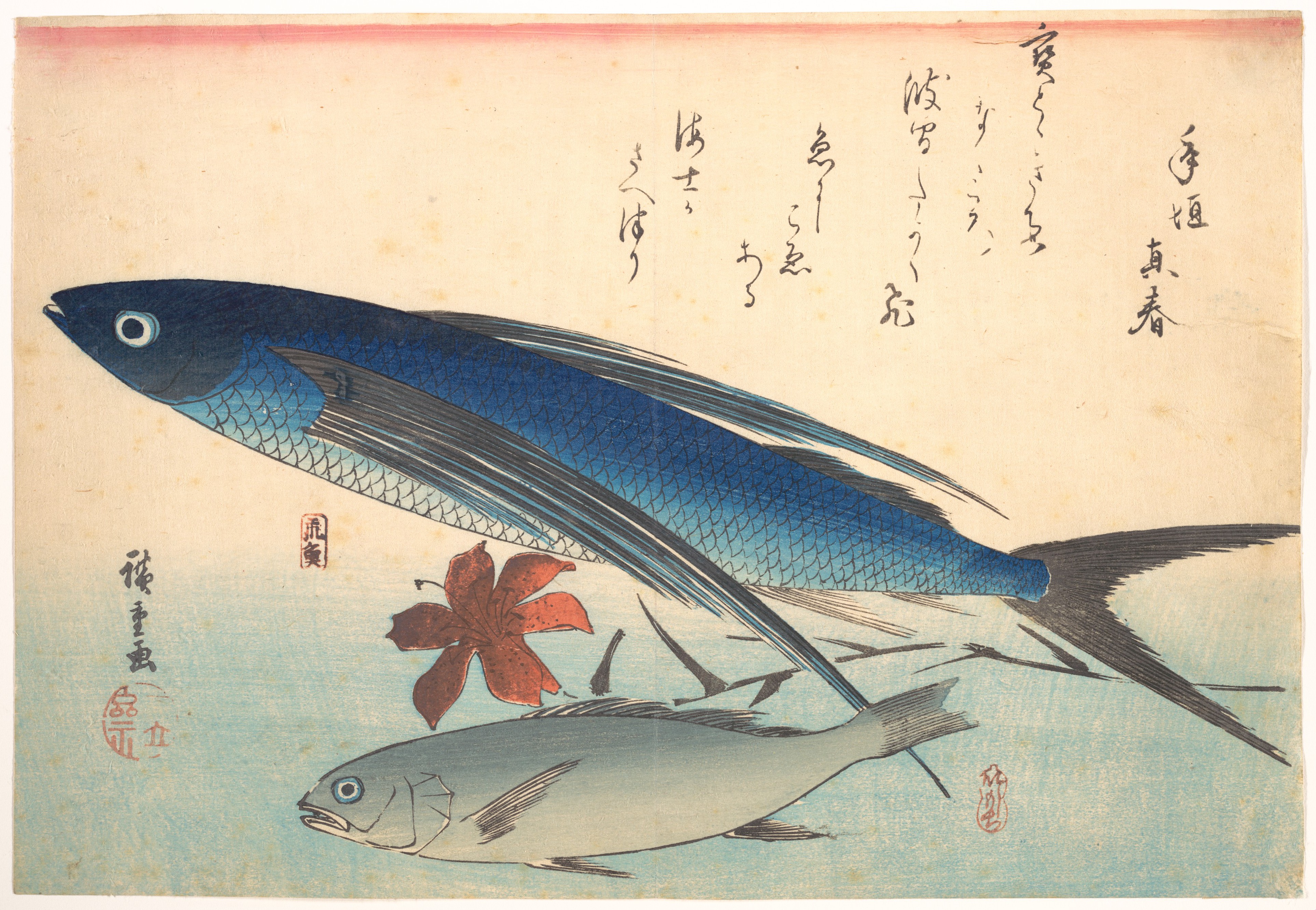 Utagawa Hiroshige | Tobiuo and Ishimochi Fish, from the series 