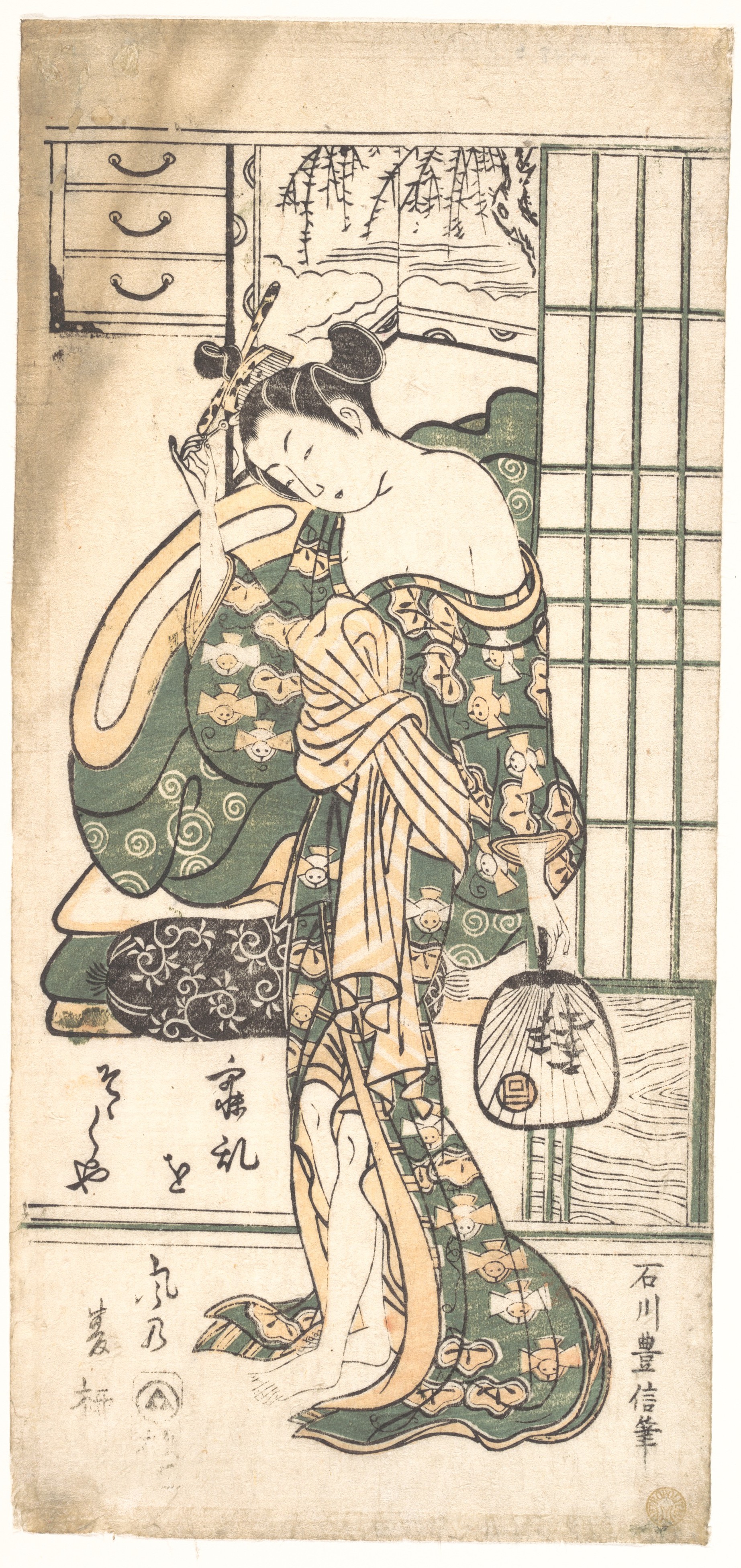 Ishikawa Toyonobu Summer Willow In The Breeze Japan Edo Period