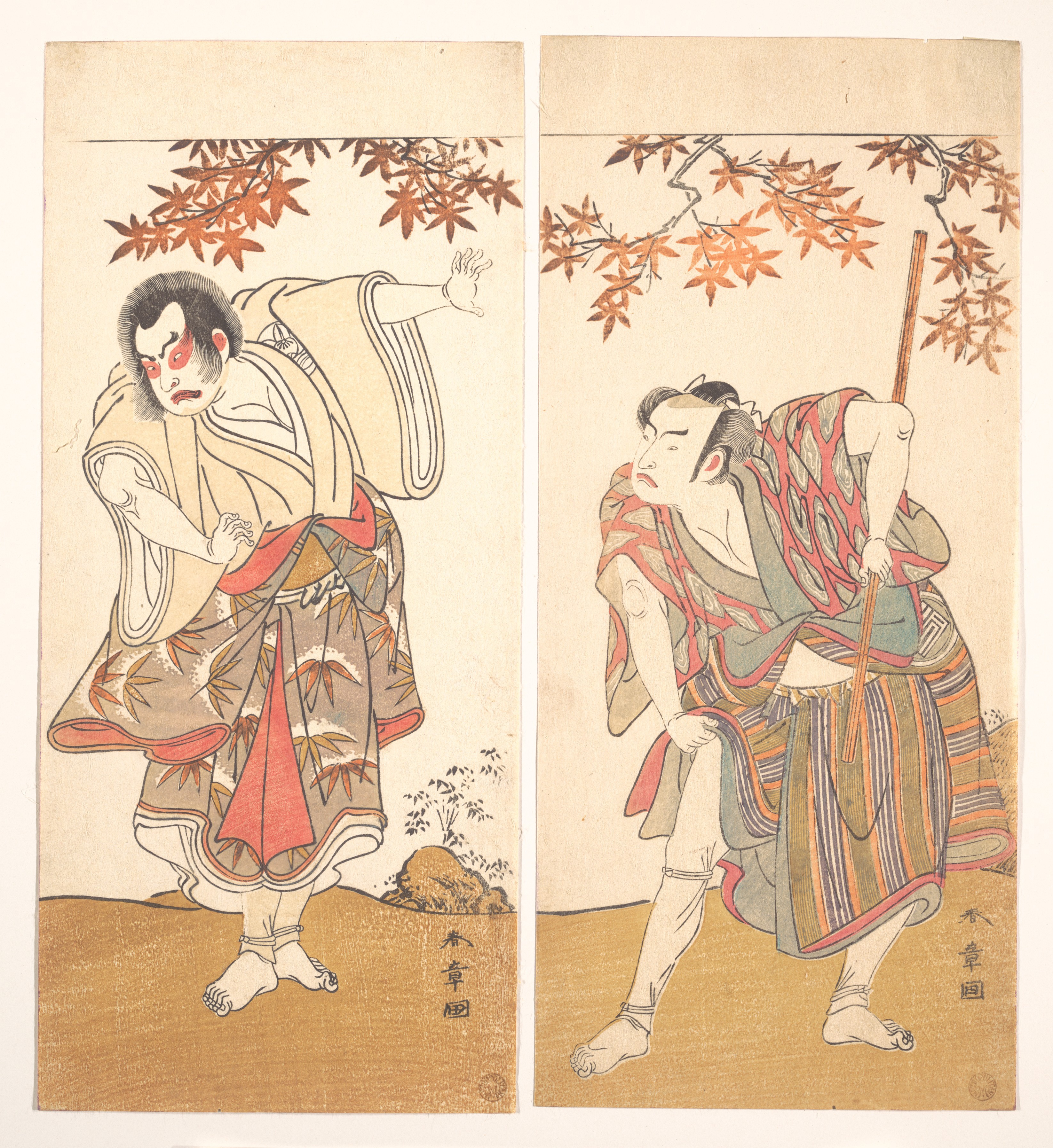 Shunshō 勝 川 春 章 (Japanese, 1726–1792), Diptych of woodblock prints (nishiki...