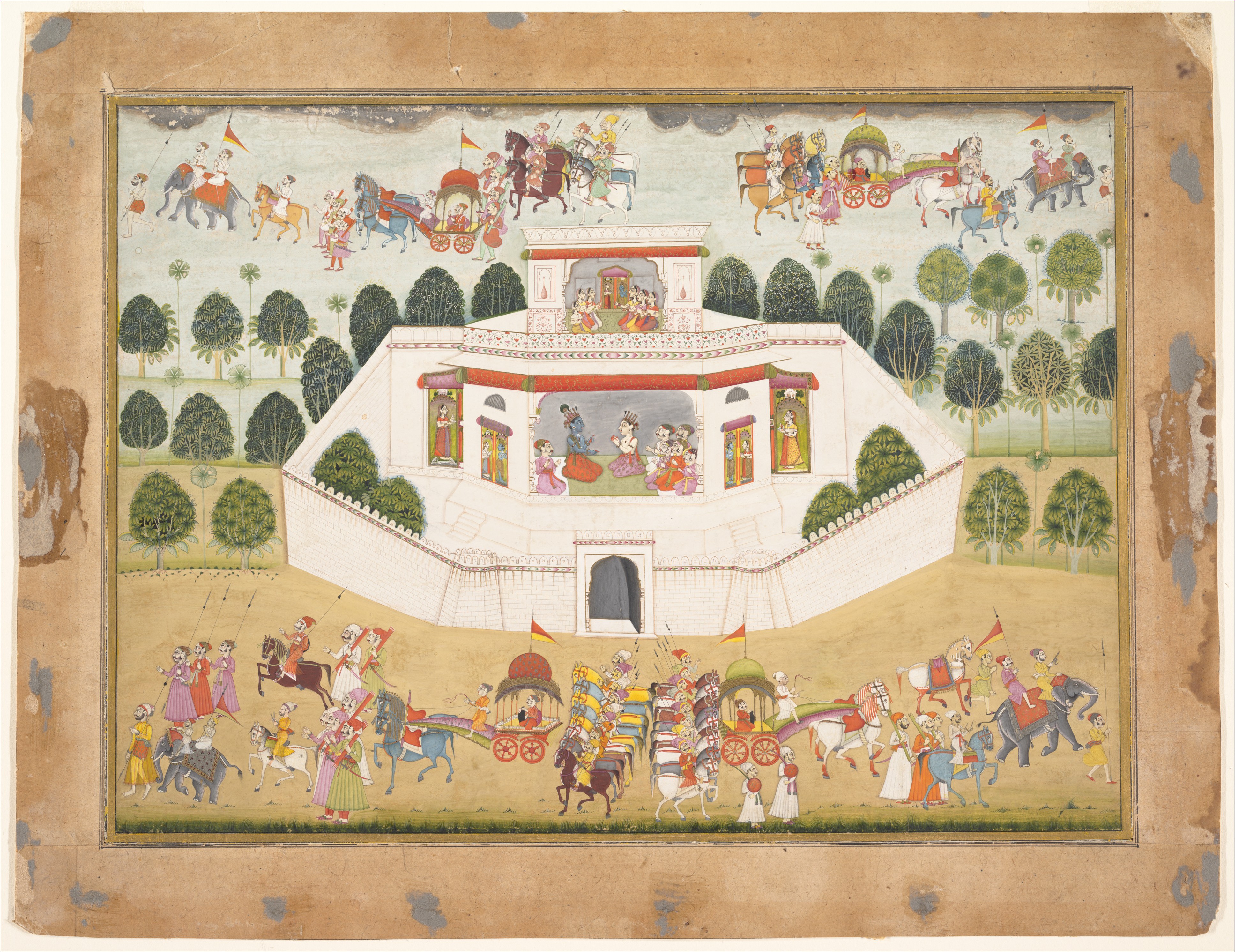 Vishnu avatars: Krishna and Balarama within a Walled Palace: Page from a Dispersed Bhagavata Purana (Ancient Stories of Lord Vishnu) ca. 1700, India, The Metropolitan Museum of Art, New York, NY, USA. 