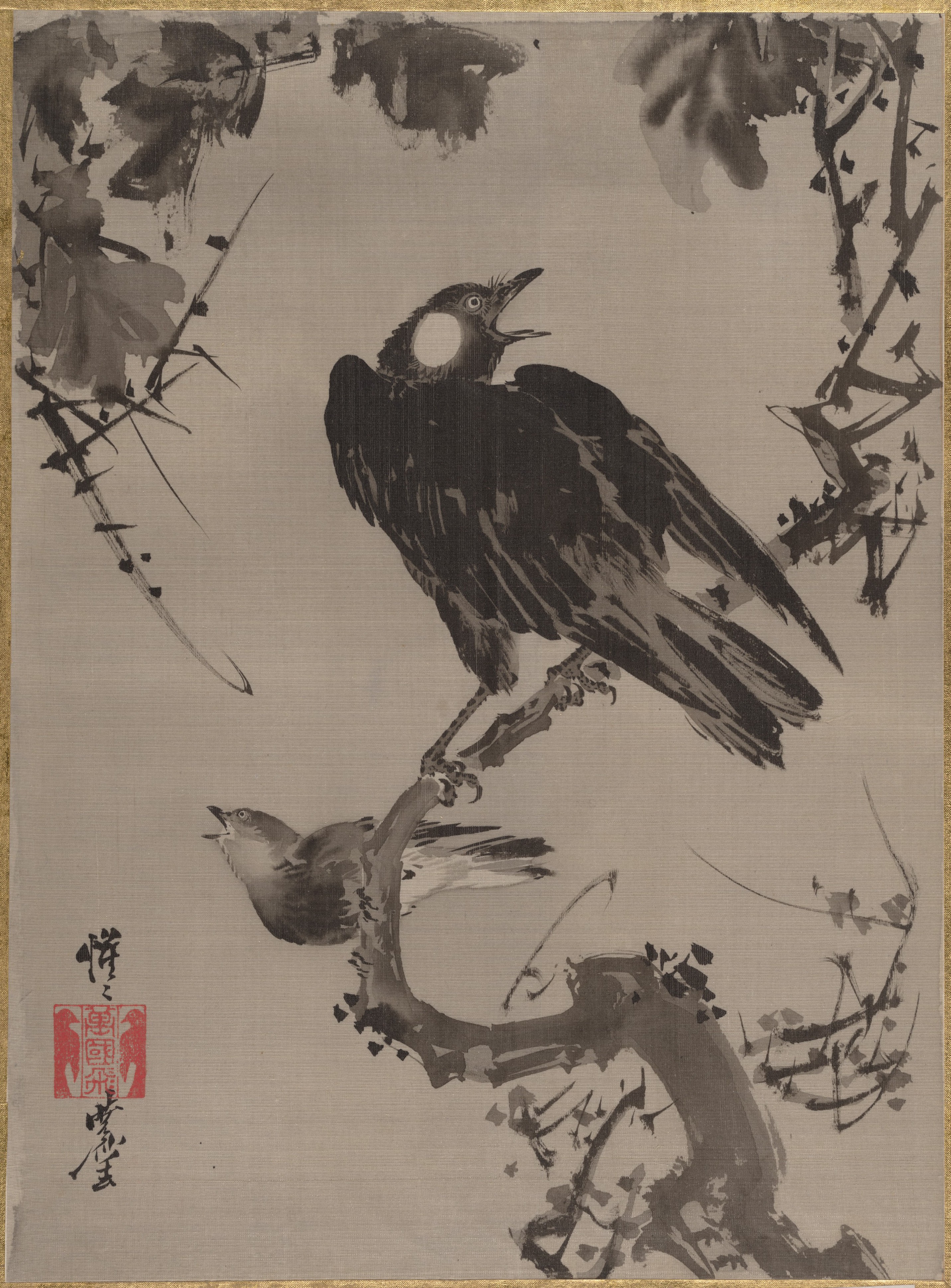 Kawanabe Kyōsai 河鍋暁斎 | Starlings on a Branch | Japan | Meiji period ...