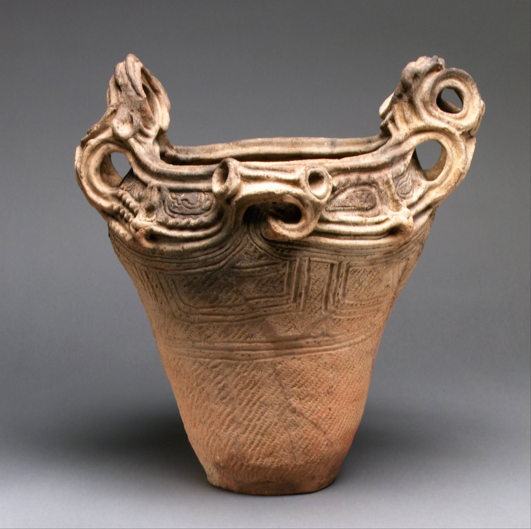Flame-rimmed” deep bowl (kaen doki), Japan, Middle Jomon period (ca.  3500–2500 BCE)