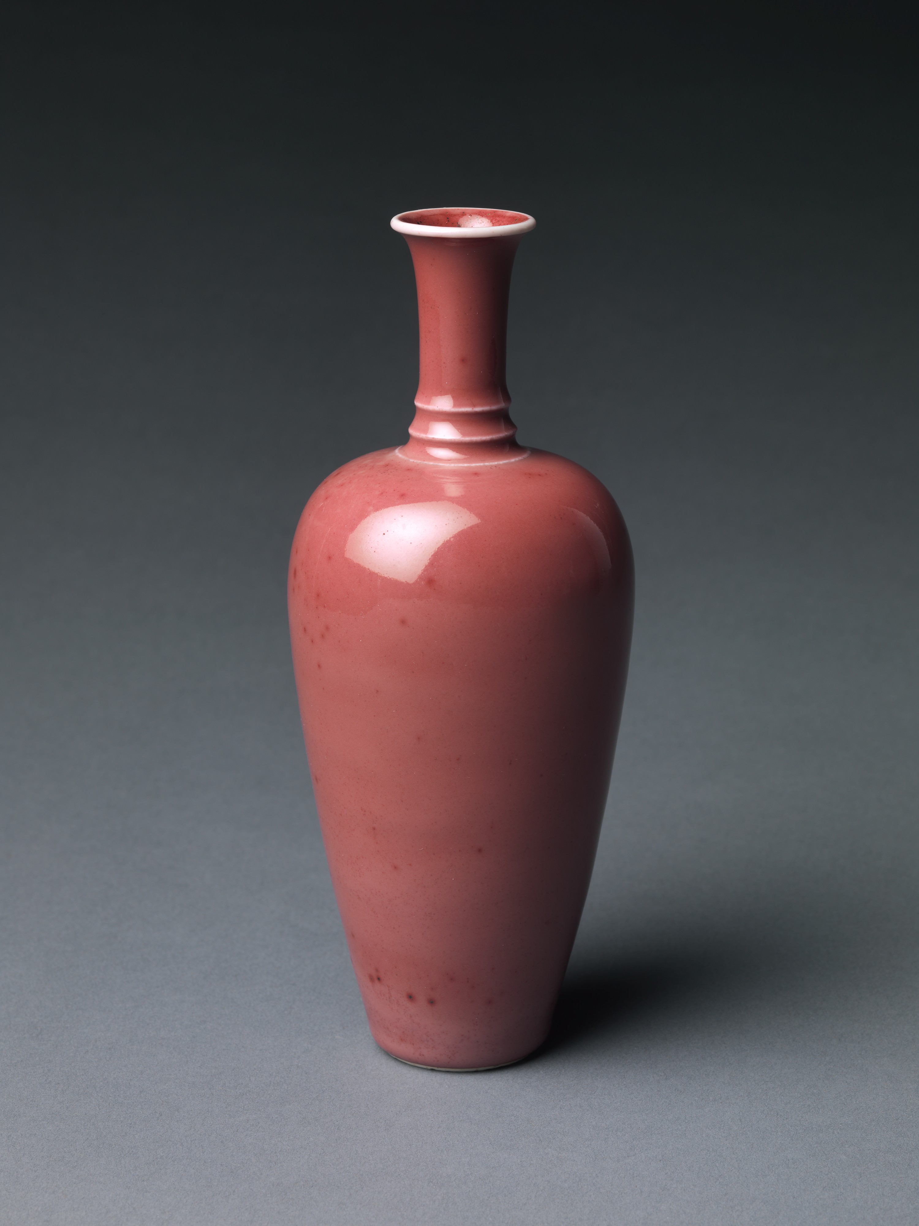 glazed peach and white Tiny ceramic vessel