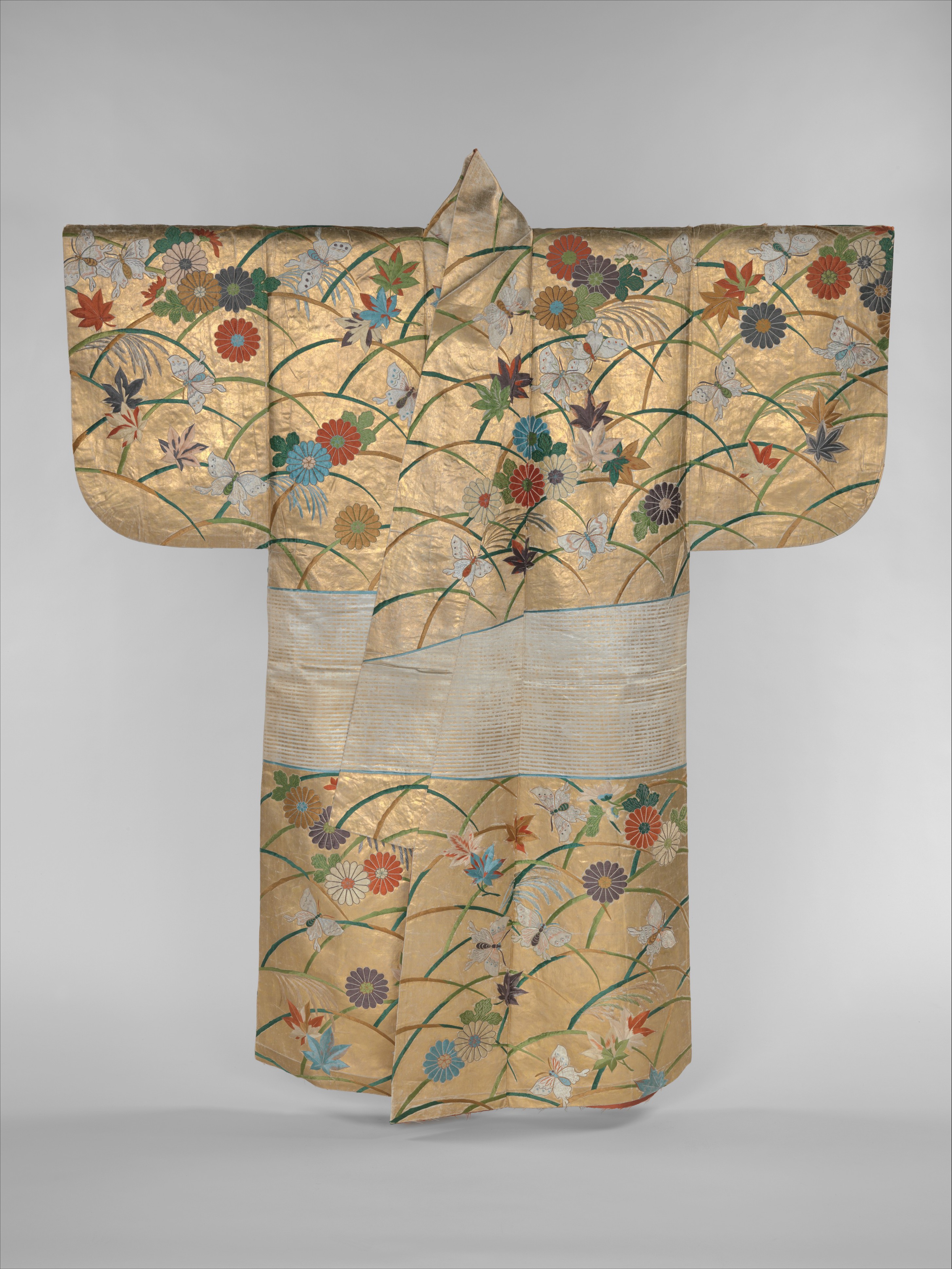 Noh Robe (Nuihaku) with Butterflies, Chrysanthemums, Maple Leaves, and ...