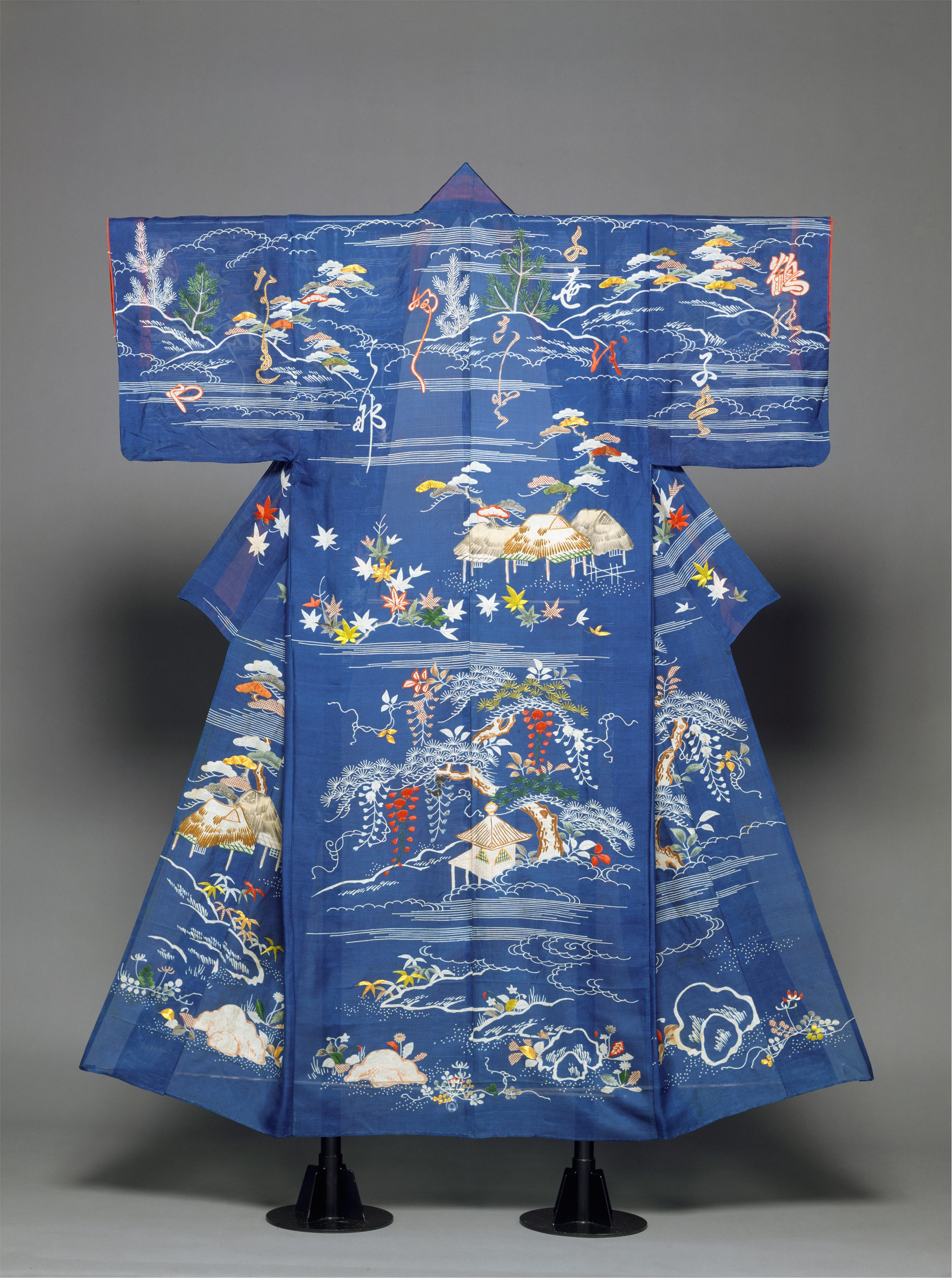 Unlined Summer Kimono (Hito-e) with Landscape and Poem | Japan | Edo ...