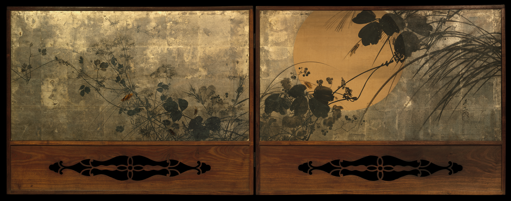 Moon in Japanese woodblock prints: Shibata Zeshin, Autumn Grasses in Moonlight, 1872. Wikiart.